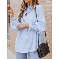 Dames Overhemd Blouse Gestreept nappi Zak Dagelijks Casual Lange mouw Overhemdkraag Zwart Lente Herfst Lightinthebox