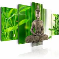 Schilderij - Boeddha op het water , groen grijs , 5 luik