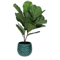 Plantenpot/bloempot Pebblo - keramiek/geglazuurd?- blauw - druppels - D15 x H13 cm