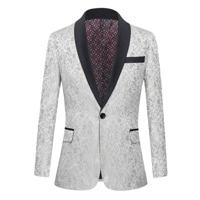 Men's Burgundy Floral Jacquard Tuxedo Blazer | Slim Fit Sport Coat White / S