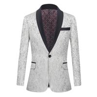 Men's Burgundy Floral Jacquard Tuxedo Blazer | Slim Fit Sport Coat White / S