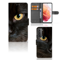 Samsung Galaxy S21 Telefoonhoesje met Pasjes Zwarte Kat