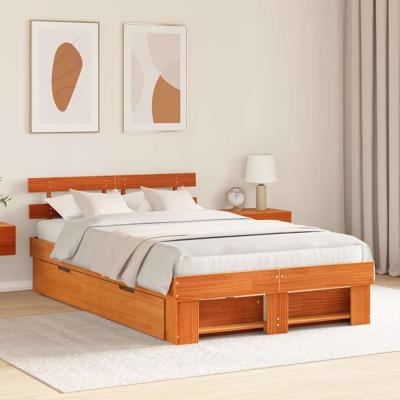 Bedframe met hoofdeinde Bruin 140 x 190 cm Massief grenenhout