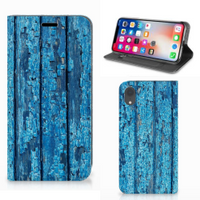 Apple iPhone Xr Book Wallet Case Wood Blue - thumbnail