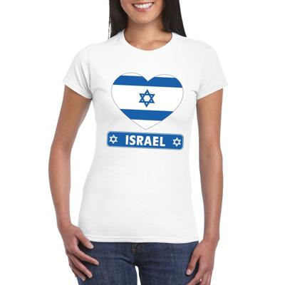 Israel vlag thema t-shirt - met hartjes vlag - wit - voor dames - landen supporters - korte mouwen