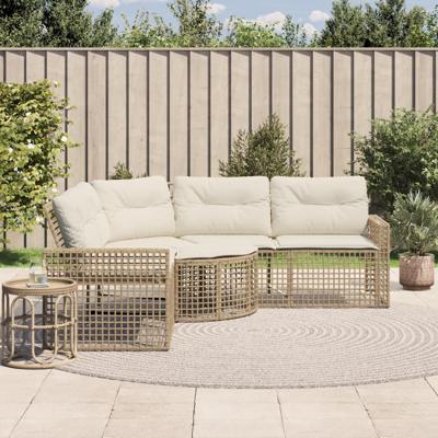 Tuinbank met kussens en voetensteun L-vormig poly rattan beige