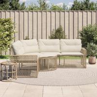 Tuinbank met kussens en voetensteun L-vormig poly rattan beige Tuinbank met kussens en voetensteun L-vormig poly rattan beige