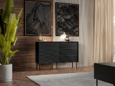 Commode HEPRANI 1 deur 3 lades zwart