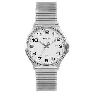 Prisma P.1685.54VG Horloge rekband staal zilverkleurig-wit 39 mm