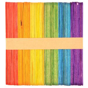 Houten knutselstokjes/ijsstokjes 50x regenboog kleurenmix 11 cm   -