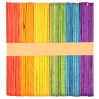 Houten knutselstokjes/ijsstokjes 50x regenboog kleurenmix 11 cm   -