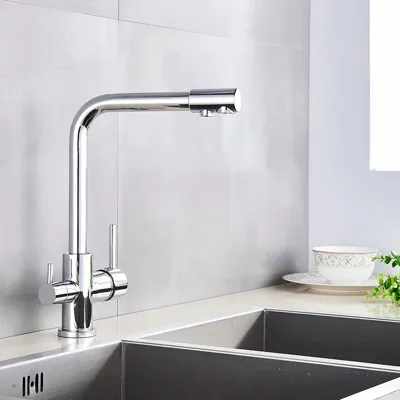 Keukenkraan met Filterfunctie - Enkel Handvat | Chroom/Zwart | Warm & Koud Water | Dekgemonteerd