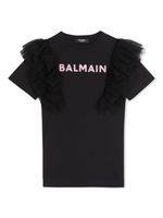 Balmain Kids robe volantée à logo imprimé - Noir - thumbnail