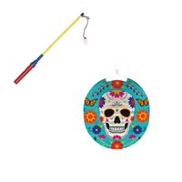 Ronde lampion 25 cm Day of the Dead sugarskull inclusief lampionstokje - thumbnail