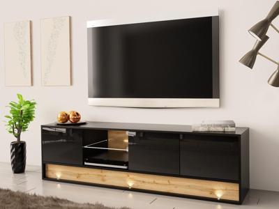 Tv-meubel VISION 3 deuren 2 vakken eik/hoogglans zwart