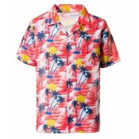 PartyChimp Tropical party Hawaii blouse heren - palmbomen - rood - carnaval/themafeest - Hawaii L/XL  -