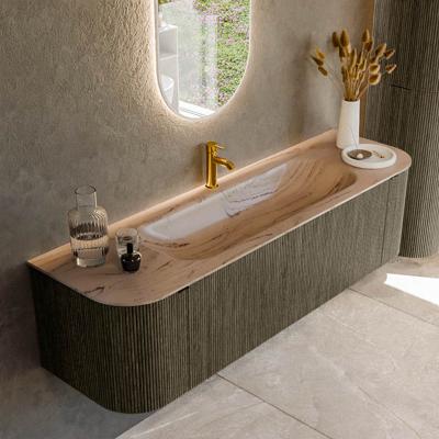 Badmeubel Mondiaz Kurve-Dlux | 160 cm | Meubelkleur Shadow | Wastafelkleur Arena | Solid surface | Wasbak midden spoelbak | 1 kraangat
