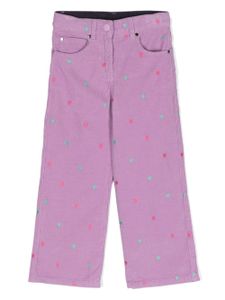 Stella McCartney Kids pantalon en velours côtelé à broderies cœur - Violet