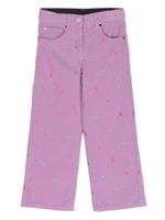 Stella McCartney Kids pantalon en velours côtelé à broderies cœur - Violet