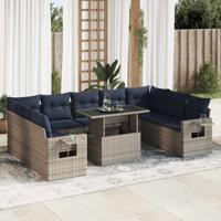 10-delige Loungeset met kussens poly rattan acacia grijs