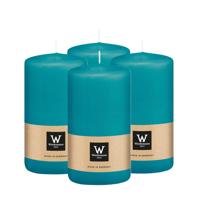 Cilinderkaars/stompkaars - 4x - turquoise - 12 x 6 cm - 33 branduren