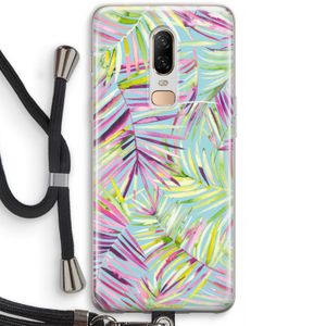 Tropical Palms Blue: OnePlus 6 Transparant Hoesje met koord