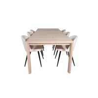 SliderWW eethoek eetkamertafel uitschuifbare tafel lengte cm 170 / 250 eik wit washeded en 6 Velvet eetkamerstal velours - thumbnail