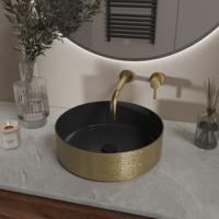 Wiesbaden Mondri Waskom Rond - 36x36x12cm - Mat Zwart/Geborsteld Goud