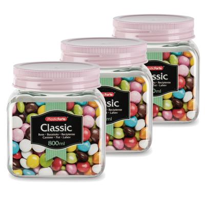Plasticforte keuken voorraadpot - Set van 6x stuks - weckpot - roze - 800 ml - kunststof Plasticforte keuken voorraadpot - Set van 6x stuks - weckpot - roze - 800 ml - kunststof