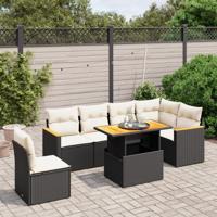 7-delige Loungeset met kussens poly rattan zwart
