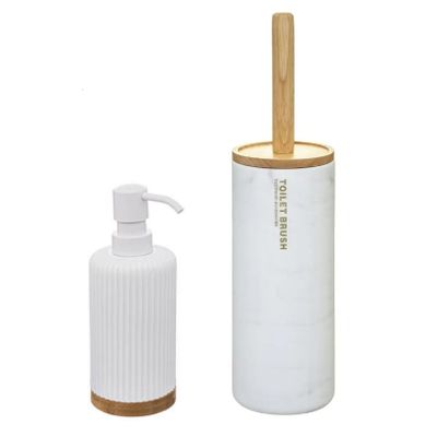 WC-/toiletborstel en houder kunststof wit met zeeppompje 270 ml
