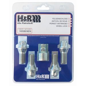 H&R Wielslotenset M14x1.50x31mm konisch - 4 slotbouten incl. adapter HR1453101KEY4