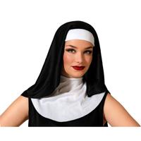 Atosa Carnaval verkleed Nonnen hoofddoek/kapje - zwart/wit - dames/meisjes - Kerk/religieus thema   -