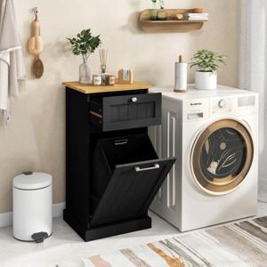 Kledingkast met Kantelbare Wasmand en Lade Opbergkast met Uitneembare Wasmand voor Badkamer Slaapkamer Bijkeuken