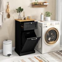 Kledingkast met Kantelbare Wasmand en Lade Opbergkast met Uitneembare Wasmand voor Badkamer Slaapkamer Bijkeuken