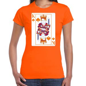 Koningsdag T-shirt voor dames - kaarten koning - oranje - feestkleding