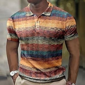 Voor heren POLO Shirt Wafel poloshirt Golfshirt Gestreept Grafische prints Geometrie Strijkijzer Geel blauw Paars Oranje Groen Buiten Straat Korte mouw Afdrukken Kleding Modieus Ontwerper Casual Lightinthebox