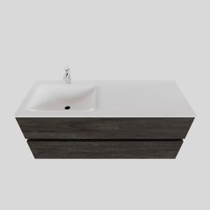 Badkamermeubel Solid Surface BWS Oslo 120x46 cm Links Wood Dark Brown (met 1 kraangat)