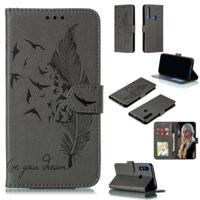 Feather patroon Litchi textuur horizontale Flip lederen draagtas met portemonnee & houder & kaartsleuven voor Huawei P Smart Z/Y9 Prime (2019) (grijs)