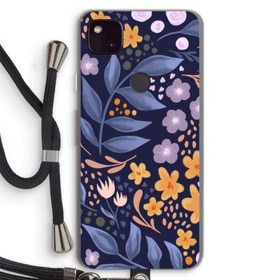 Flowers with blue leaves: Pixel 4a 5G Transparant Hoesje met koord