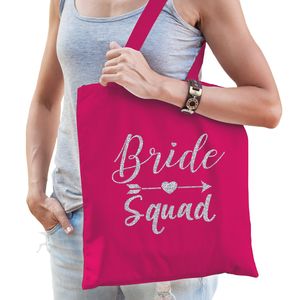 1x Vrijgezellenfeest Bride Squad tasje roze/zilver goodiebag dames