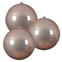 Decoris Kerstbal - 3x - lichtroze - groot - 20 cm - kunststof - glans