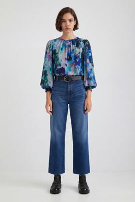 Gebloemde loose fit blouse - BLUE - M Gebloemde loose fit blouse - BLUE - M
