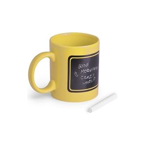 Luxe krijt koffiemok/beker - geel - keramiek - met zwart schrijfvlak - 350 ml   -