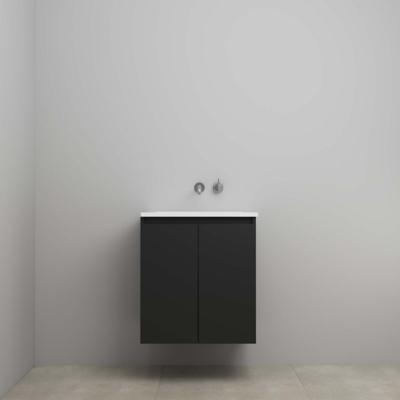 On-Line Onderkast - 60 cm - Voorgemonteerd - Greeploos 2 Deuren - Acryl Wastafel - zonder Kraangat - Mat Zwart
