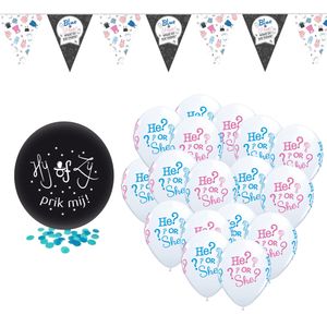 Gender reveal versieringen pakket geboorte jongen prik-ballon/ballonnen/vlaggetjes