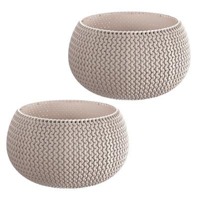 Tuin bloempot/plantenpot Splofy - 2x - rond - kunststof - taupe - D18 x H16 cm - 2,3 liter
