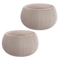 Tuin bloempot/plantenpot Splofy - 2x - rond - kunststof - taupe - D18 x H16 cm - 2,3 liter
