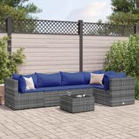6-delige Loungeset met kussens poly rattan grijs