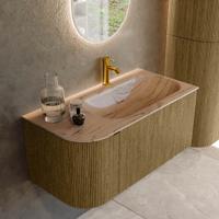 Badmeubel Mondiaz Kurve-Dlux | 95 cm | Meubelkleur Dusk | Wastafelkleur Arena | Solid surface | Wasbak rechter zijde spoelbak | 1 kraangat